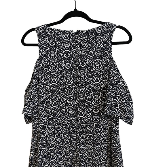 Banana Republic Navy Blue Printed Cold Shoulder Shift Midi Dress Size 4 - Picture 6 of 9